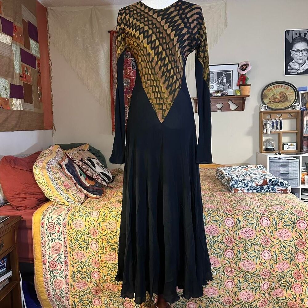 Black and Gold Carter Smith Shibori “Dream” Silk Vintage Maxi Dress